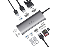 Type-C HUB Wiwu Alpha A11312H, серый (2 Type-C - 3 USB,+2 HDMI+VGA+RJ45+AUX3.5mm+Cardreader)
