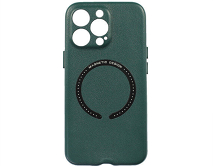 Чехол iPhone 13 Pro Leather Magnetic, темно-зеленый