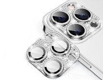 Защитная накладка на камеру iPhone 11 Pro/11 Pro Max 3D со стразами серебристая